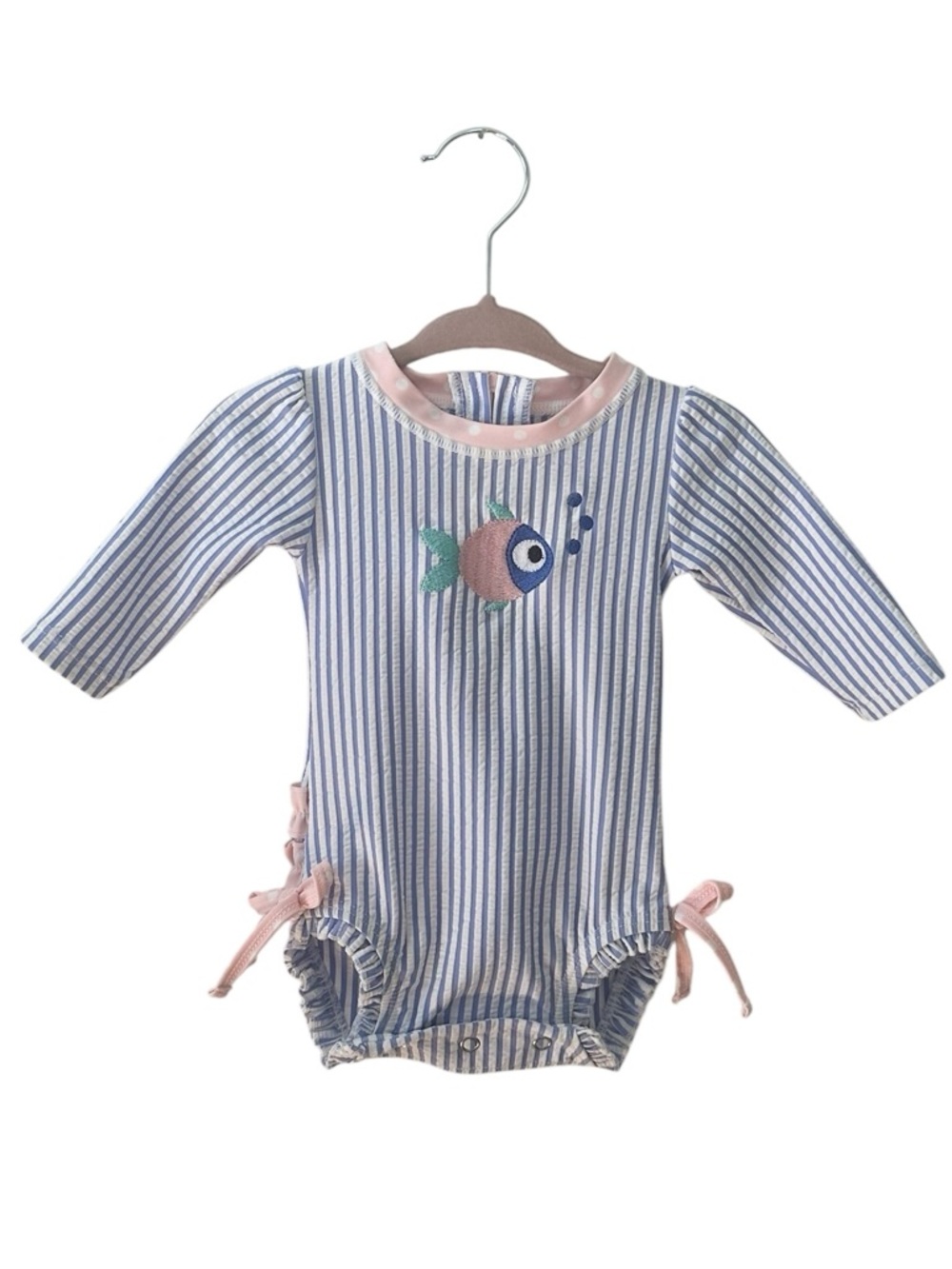 Ruffle Butts Swimsuit 0-3 months blue and white striped